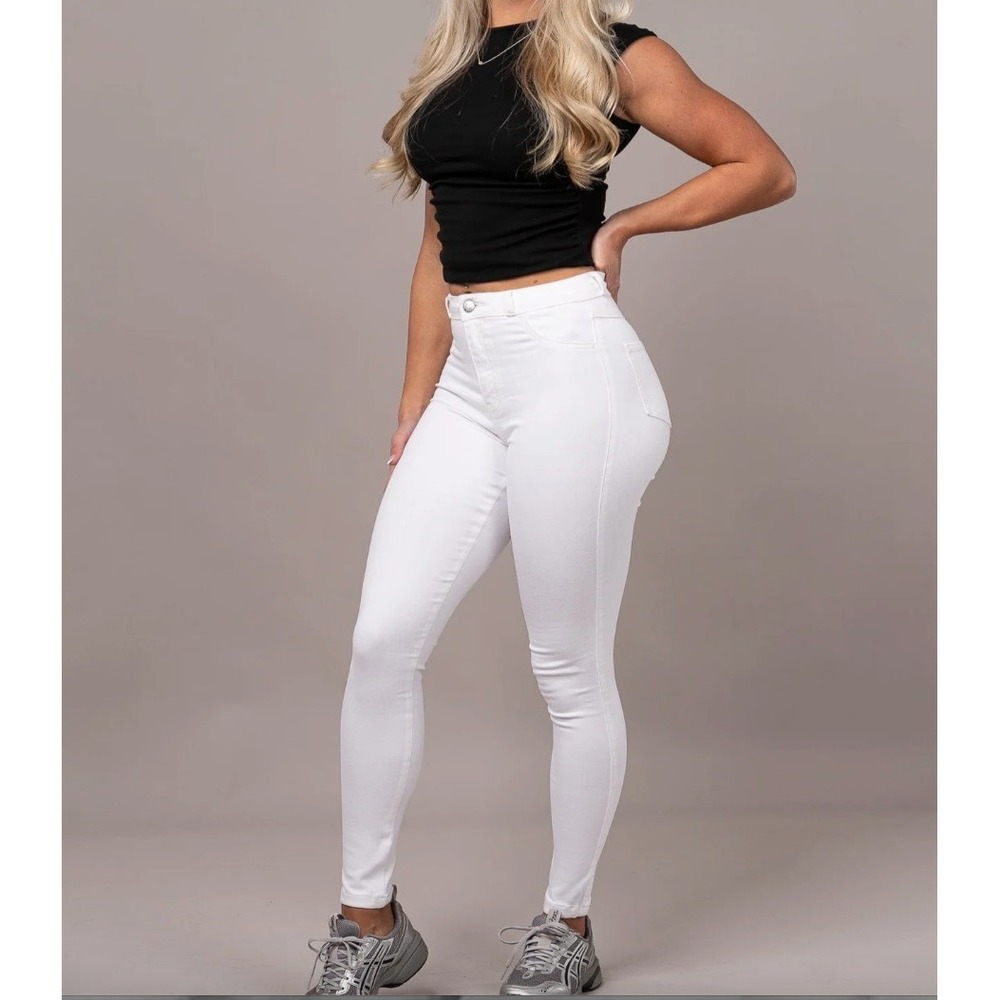 FitJeans Womens White High Waisted Skinny Jeans Size M Stretch Denim